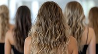 Young blonde woman with wavy hair viewed from behind in group setting with diverse hairstyles and hair colors for beauty and lifestyle concepts.