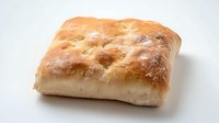 Freshly baked focaccia bread with golden crust on white background, isolated for food photography and menu design.