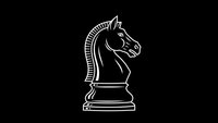White chess knight piece outline on black background for strategic game design and board game graphics.
