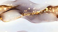 Luxurious abstract waves in beige and brown tones with golden glitter effect and sparkles on white background, modern fluid art design for luxury branding.