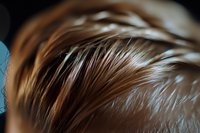 Close-up macro shot of brown hair strands with soft focus and natural lighting creating depth and texture, suitable for beauty and haircare advertising.
