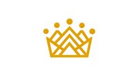 Golden crown logo with geometric triangular design and circular elements, isolated on white background for branding and corporate identity projects.