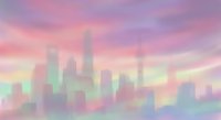 Dreamy pastel city skyline with soft pink and purple clouds creating ethereal urban landscape for creative projects and modern design concepts.