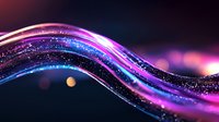 Glowing neon wave with sparkling particles flowing on dark background, vibrant pink and blue light trails creating dynamic motion effect for abstract designs.