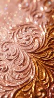 Luxurious rose gold ornamental swirls with sparkling bokeh lights creating elegant decorative pattern for premium design projects and festive celebrations.