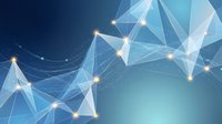 Abstract blue geometric network with glowing connection points and triangular polygonal shapes for technology and digital communication backgrounds.