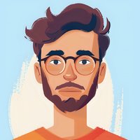 Young Hispanic man with glasses and beard wearing orange t-shirt, artistic portrait illustration on light background. Modern minimalist character design.