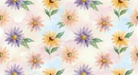 Watercolor floral seamless pattern with purple, pink and yellow daisy flowers and green leaves on light background. Repeating botanical design.