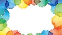 Colorful watercolor circles frame border with white center space for text or design elements, party celebration background isolated on transparent.
