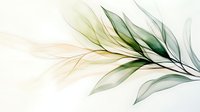 Ethereal translucent leaf forms in soft green and amber tones on white background, creating delicate organic abstract composition.