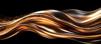 Luxurious flowing golden waves with sparkling particles create elegant motion effect against black background, suitable for luxury brand designs and headers.