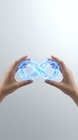 Hands protecting glowing infinity symbol representing endless possibilities, eternal concepts, and sustainable business solutions on clean background.