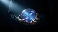 Businessman hands holding glowing digital sphere with network connections and data visualization for technology and innovation concepts.