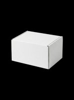 White cardboard mailer box isolated on transparent background, ready for design use in mockups, packaging, e-commerce, print on demand, stickers, and clipart projects.