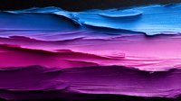 Abstract layered landscape in vibrant blue, purple and pink gradient colors creating dramatic waves and flowing lines with textured surface effect. Artistic background.