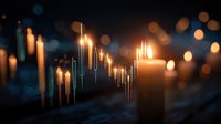 Glowing candles with melting wax drips create warm ambient lighting against soft bokeh background for relaxation and meditation atmosphere.