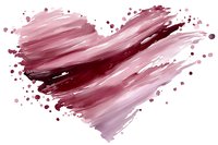 Pink watercolor heart with paint splashes and brush strokes on white background for romantic designs and Valentine's Day projects.