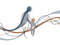Abstract family figures with flowing lines representing connection and unity in modern minimalist style for wellness and relationship concepts.