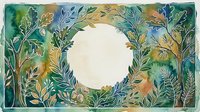 Watercolor botanical wreath frame with lush green foliage and autumn leaves on textured background. Natural border design for invitations and greeting cards.