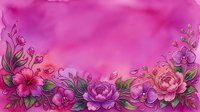 Watercolor floral border frame with pink and purple flowers on vibrant magenta background, copy space for text or greeting card design.