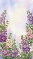 Watercolor floral border with purple, lilac, and white blooms on soft pastel background, copy space for greeting cards and invitations.