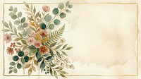 Vintage botanical floral arrangement with roses, ferns and mixed foliage on aged cream background, suitable for stationery and wedding designs.
