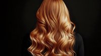 Woman with long wavy blonde hair styled in loose curls against dark background showcasing hair texture and color highlights for beauty salon marketing.