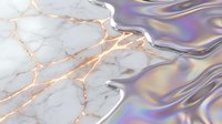 Elegant marble texture with golden veins meets flowing holographic liquid in purple and gold tones. Modern luxury background for premium design projects.