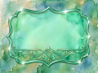 Watercolor mint green frame with ornate decorative border and flourishes on soft blended background, isolated design element for invitations, cards, and digital projects.