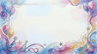 Colorful party celebration frame with balloons, ribbons and stars on light background for festive invitations and greeting cards.