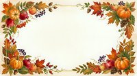 Autumn harvest frame with pumpkins, apples, grapes, and fall foliage on cream background. Isolated design element for seasonal greeting cards, invitations, and promotional materials.