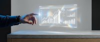 Businessman hand touching holographic financial charts and growth graphs on digital display for data analysis and business strategy.