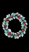 Watercolor wreath with sage green leaves and burgundy berries isolated on transparent background, ready for t-shirts, stickers, clipart, and print-on-demand designs.
