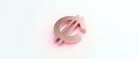Abstract geometric currency symbol in soft pink and rose tones with metallic accents, isolated on white background for design projects and financial concepts.