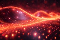 Abstract red glowing wave with sparkles and bokeh effects on dark background, perfect for technology, innovation, or quantum computing concepts in modern design projects.