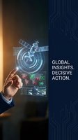 Businessman touching holographic satellite interface with global data visualization and circuit board design elements for technology and communications.