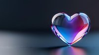 Glowing crystal heart with blue and pink gradient colors on dark background, modern romantic symbol with soft illumination and reflective surface.