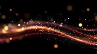 Glowing red and gold light trail with sparkling particles and bokeh effects on dark background creates magical atmosphere for festive designs.