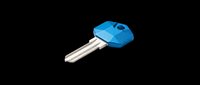 Blue security key with geometric low-poly head isolated on transparent background, ready for stickers, t-shirt design, print on demand, clipart, and sublimation projects.
