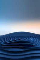 Abstract blue concentric ripples forming topographic layers against soft gradient sky, creating minimalist landscape with depth and dimension for modern design.
