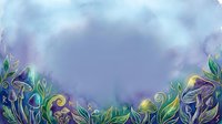 Magical glowing mushrooms with swirling foliage on dreamy purple sky background. Isolated design element suitable for fantasy illustrations, children's books, and creative projects.