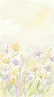 Soft watercolor wildflowers in pastel yellow and purple hues create dreamy spring meadow scene with delicate botanical elements and gentle artistic brushstrokes.