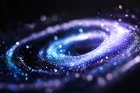Abstract swirling vortex of glowing blue and purple particles with bokeh lights, creating a dynamic spiral tunnel effect on dark background for digital design.