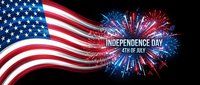 Waving flag with patriotic fireworks celebration on dark background. National holiday festive design for banners, posters, greeting cards and promotional materials.