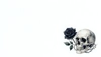Monochrome skull with dark rose isolated on white background, suitable for gothic design, apparel printing, and creative projects.
