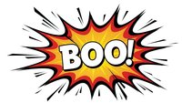 Comic book style BOO explosion burst with red yellow flames and radiating lines isolated on white background for Halloween designs and pop art graphics.