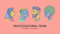 Diverse multicultural team profiles with colorful modern illustration style for business diversity and inclusion concepts on coral background.