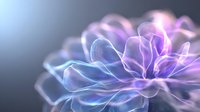 Ethereal glowing flower with translucent petals in purple and blue hues against dark background, creating dreamy and magical atmosphere for creative design projects.