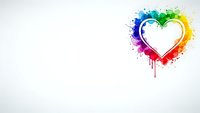 Colorful rainbow heart with paint splashes and drips on white background. Creative love symbol with vibrant colors for romantic designs and art projects.