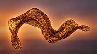 Spotted snake with golden-brown patterned scales slithering against warm sunset gradient background, suitable for wildlife, nature, and educational content.